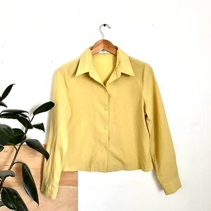 Vintage Yellow Cropped Button Down Long Sleeve
